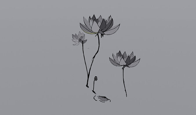 Stylized Chinese Lotus Flower Ink Style 3D model