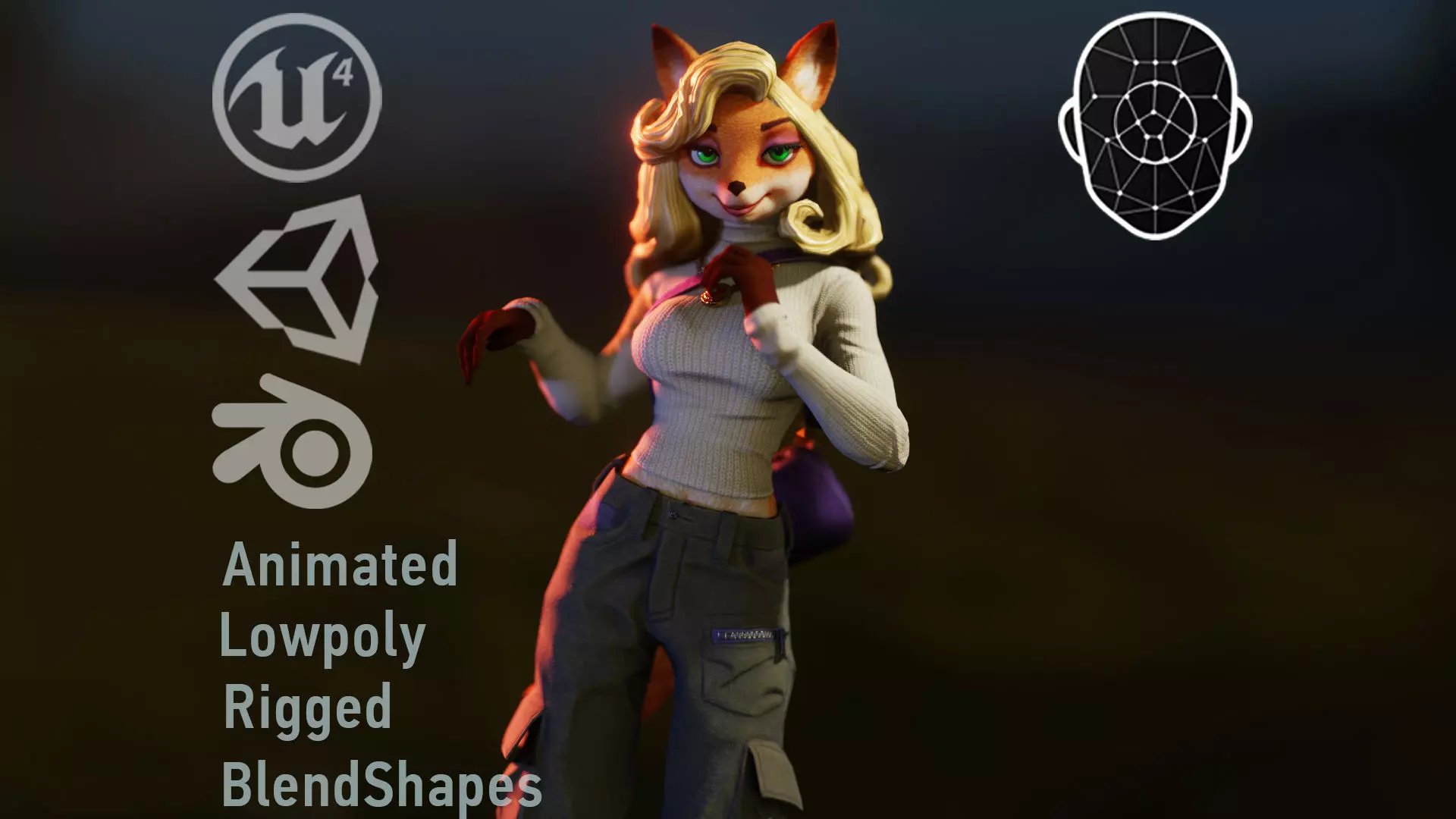 Fox girl Low-poly 3D model_0