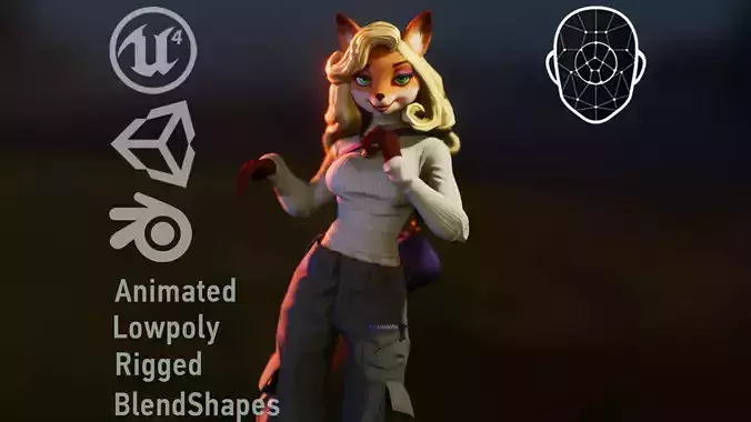 Fox girl Low-poly 3D model