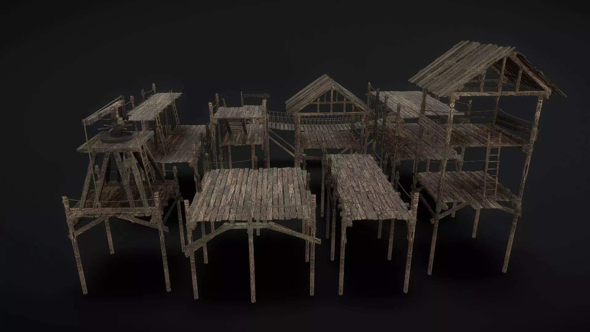 Wooden Bridge at Port Terminal Low-poly 3D model