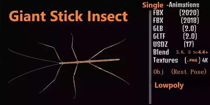 Giant Insect Stick Low-poly 3D model