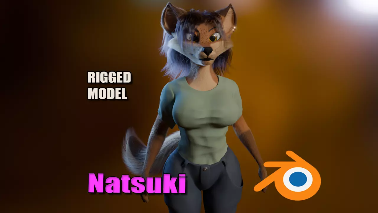 Natsuki Anthro Fox Low-poly 3D model_0
