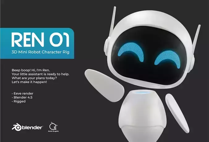 Ren 01 - Cute Mini Robot Rigged