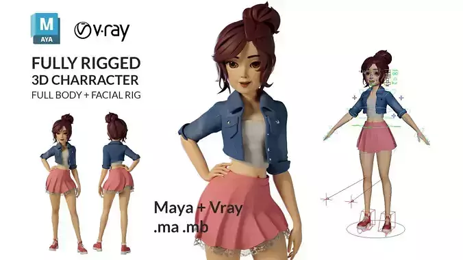 Cartoon Girl Rigged 3D model - Jill