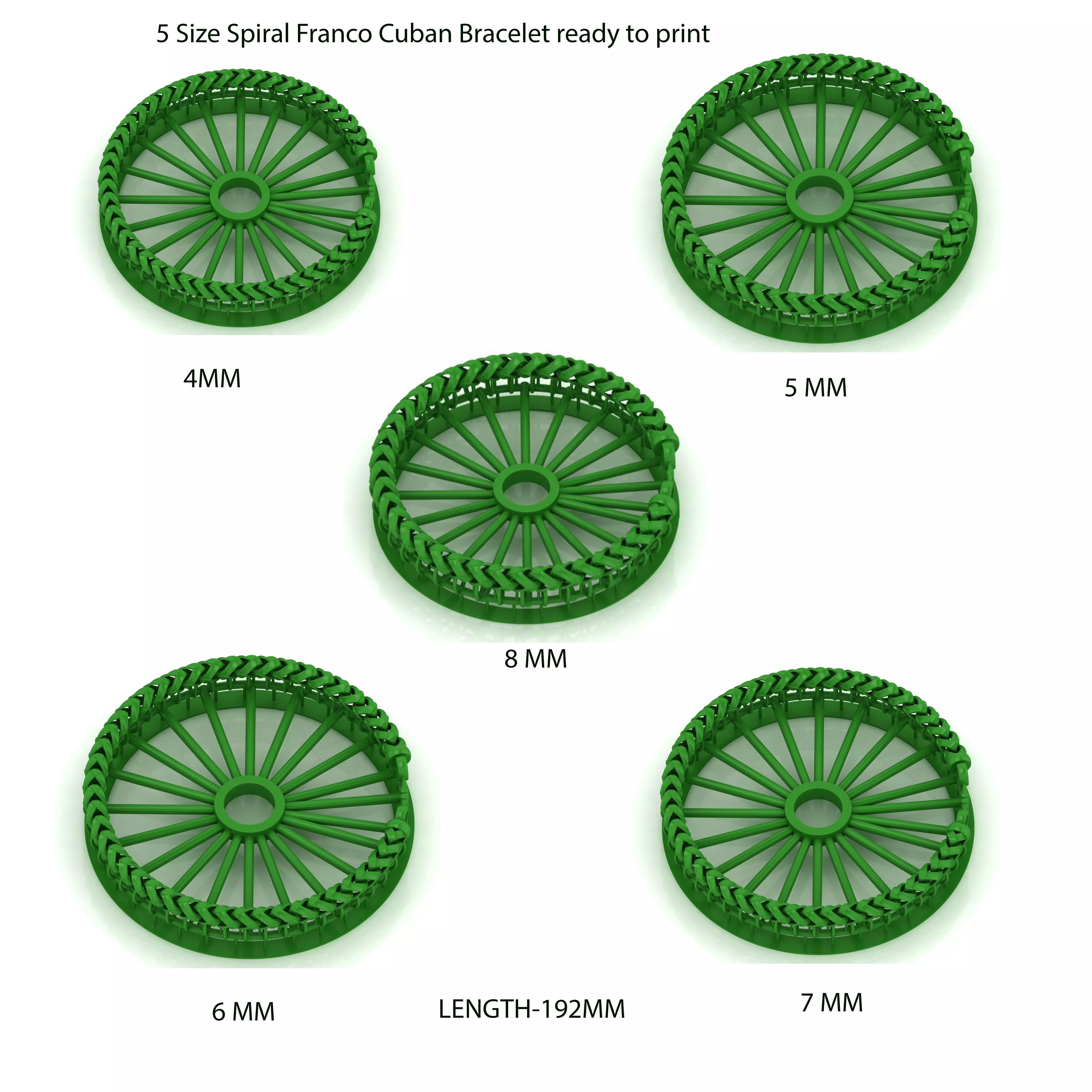 5 SIZE Spiral Franco Cuban Bracelet ready to print 3D Model Collection_0
