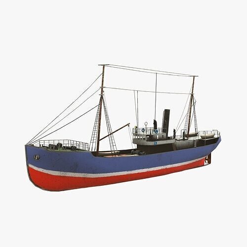 Old Fishing boat low-poly PBR Low-poly 3D model