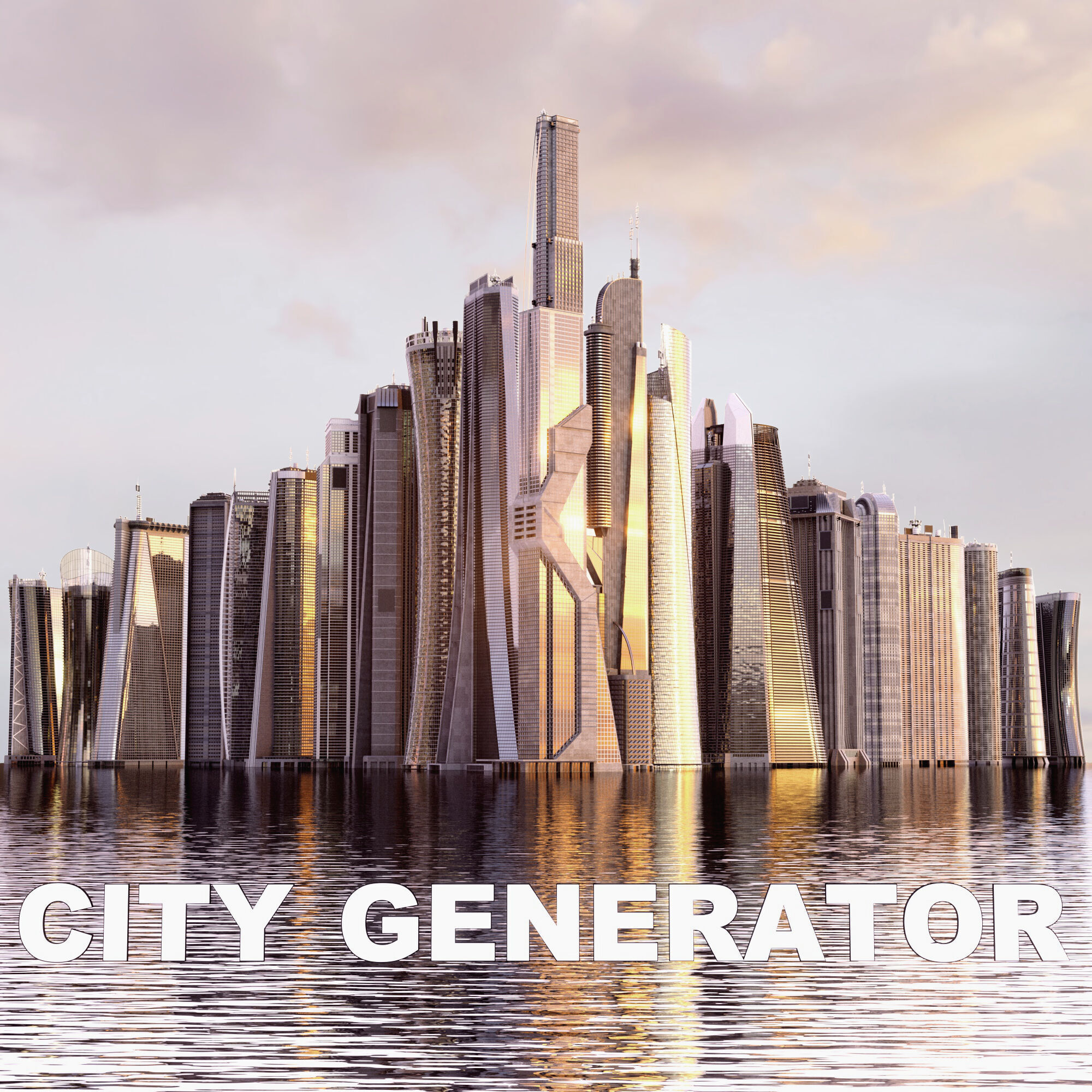 Building Skyscraper City Town Downtown Street Futuristic Utopia Low-poly 3D model_5