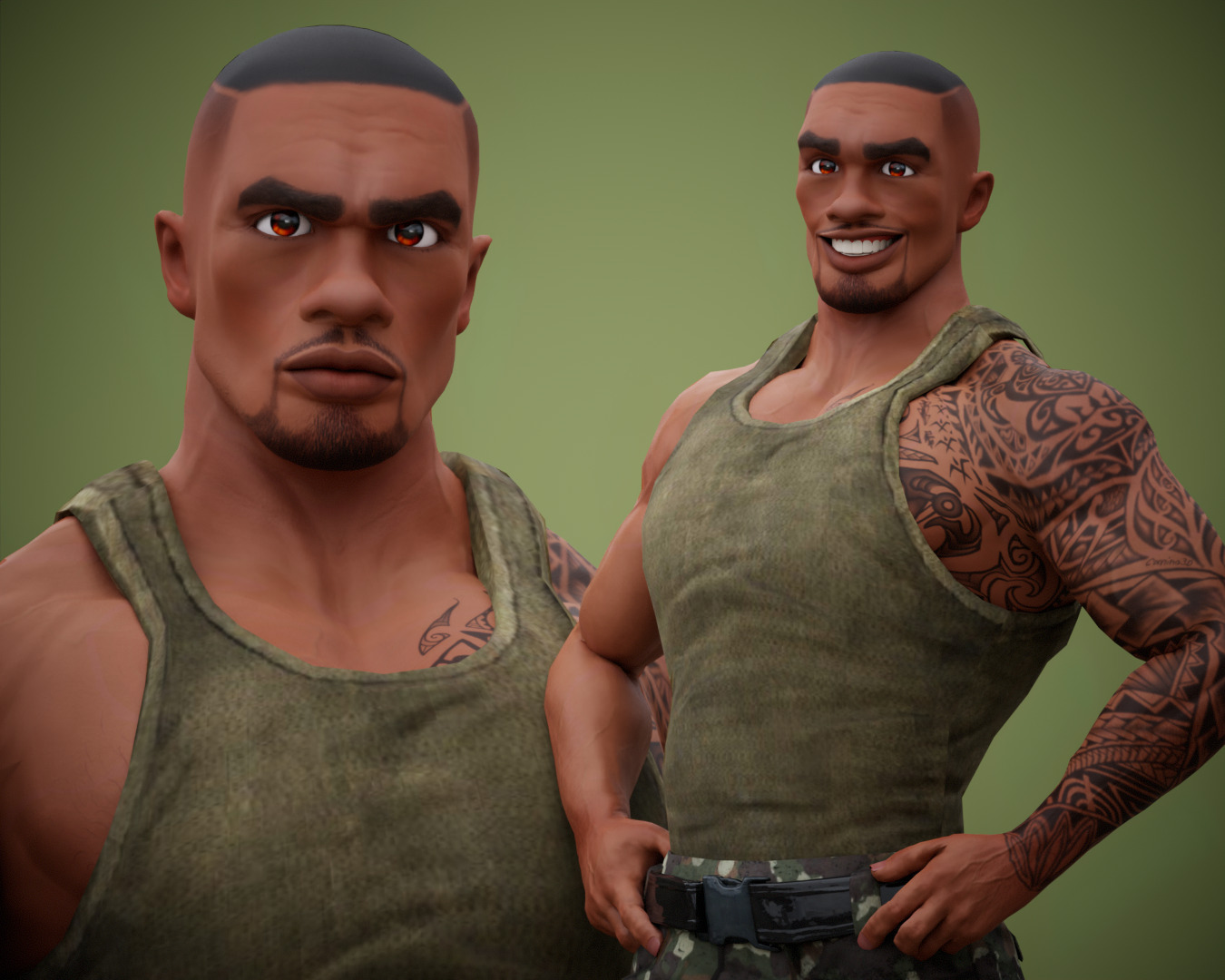 Muscular Soldier Man Cartoon Character Rigged Low-poly 3D model_24