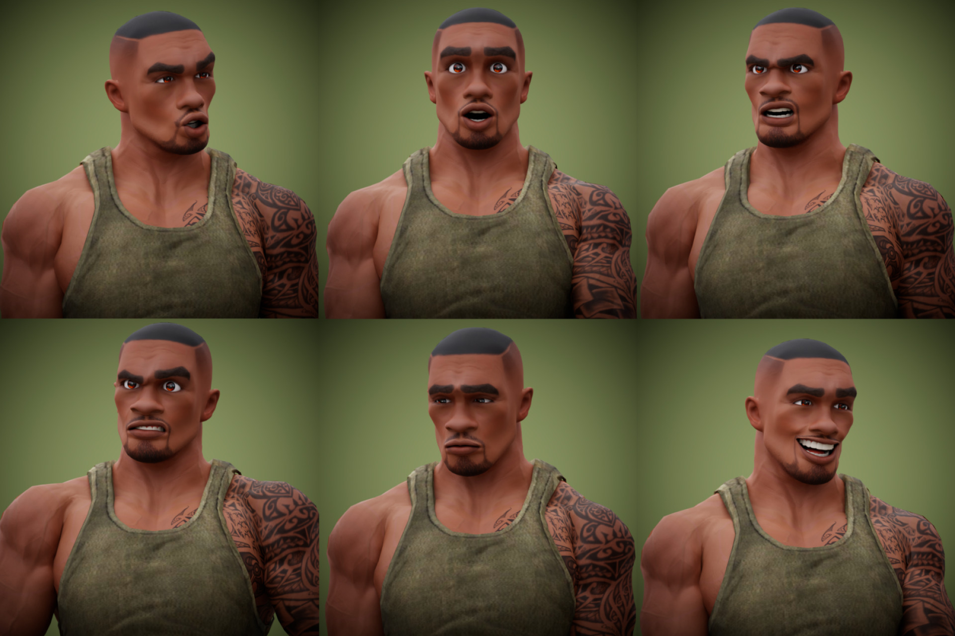 Muscular Soldier Man Cartoon Character Rigged Low-poly 3D model_1