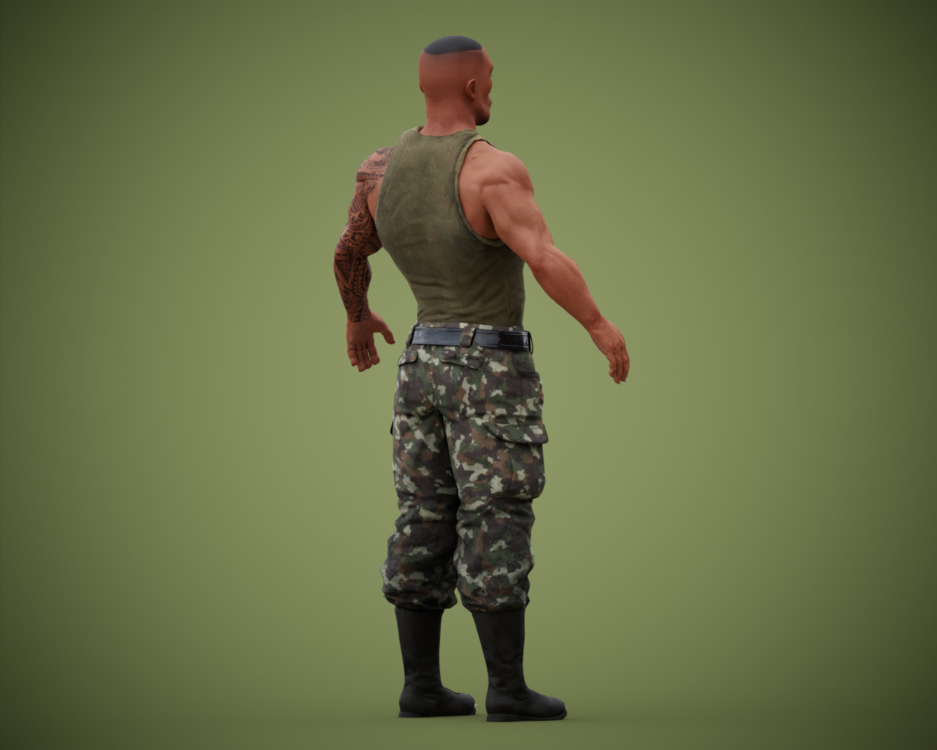 Muscular Soldier Man Cartoon Character Rigged Low-poly 3D model_15