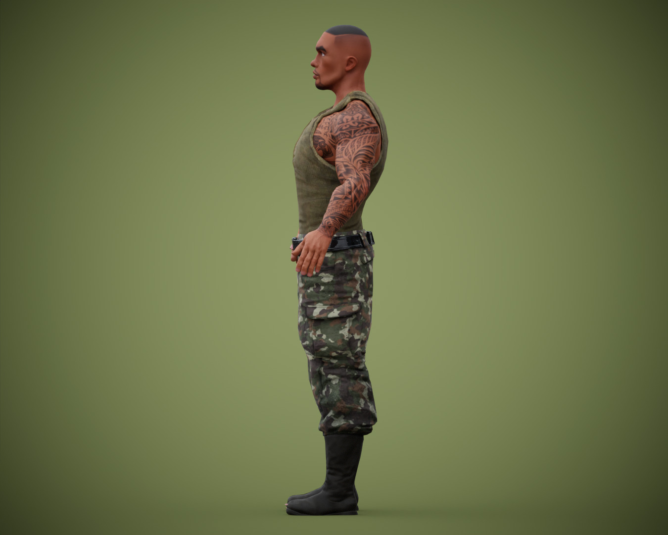 Muscular Soldier Man Cartoon Character Rigged Low-poly 3D model_12