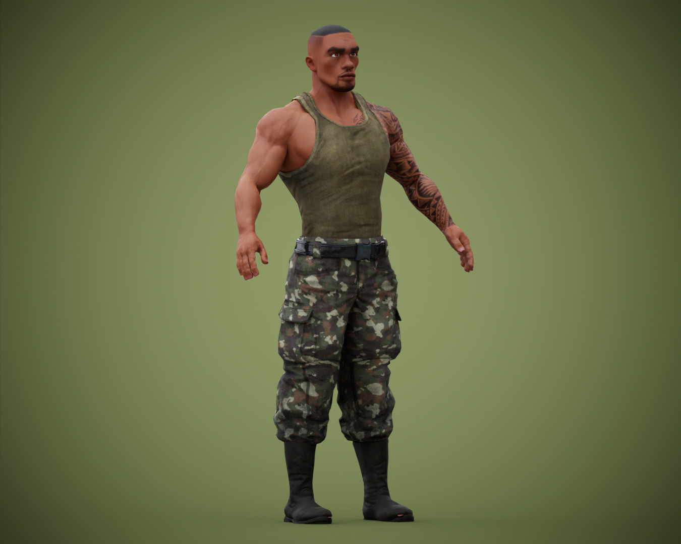 Muscular Soldier Man Cartoon Character Rigged Low-poly 3D model_17