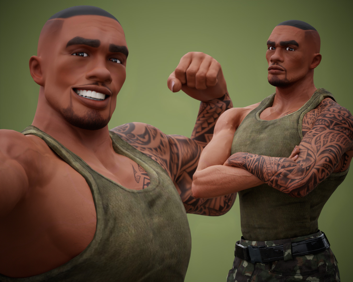 Muscular Soldier Man Cartoon Character Rigged Low-poly 3D model_29
