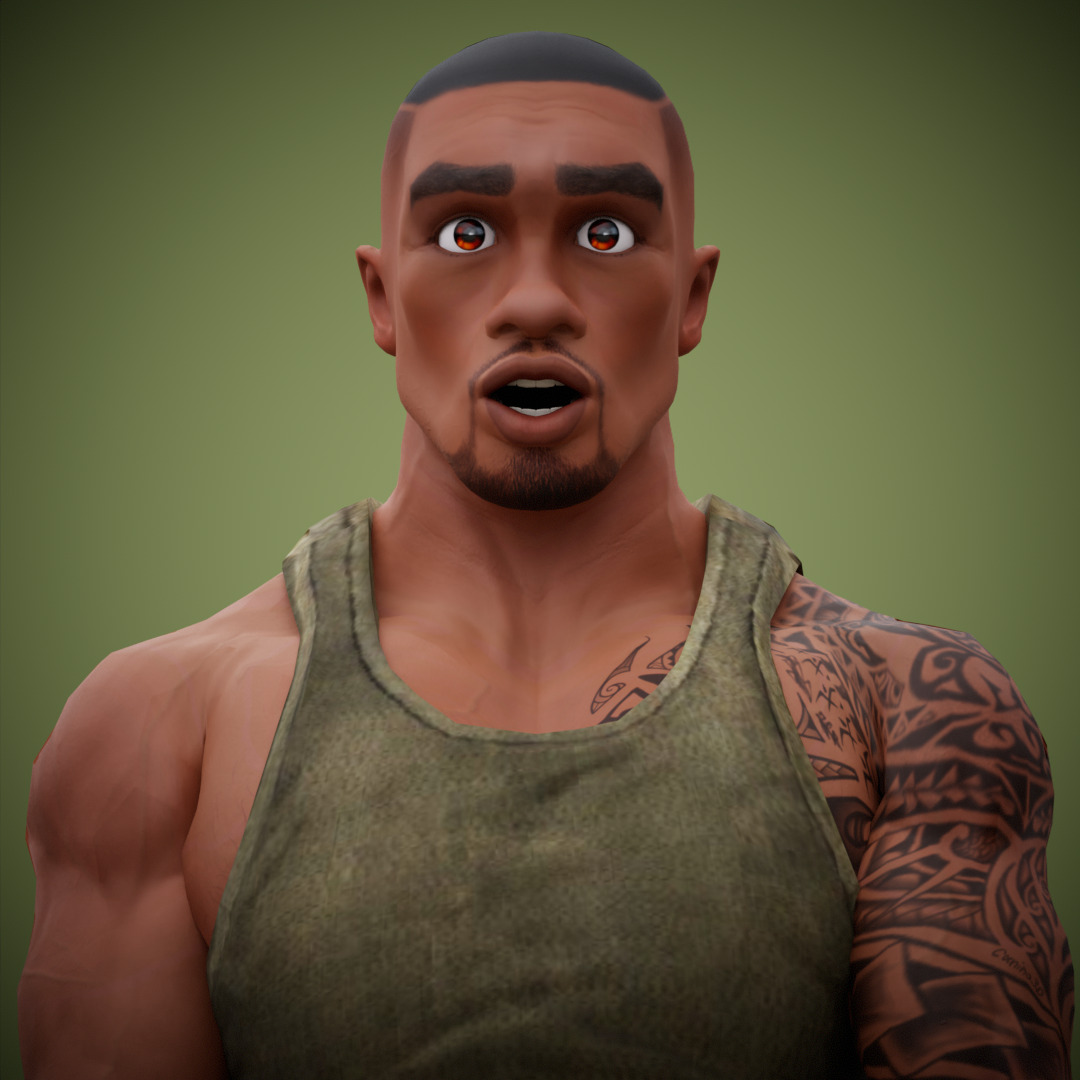 Muscular Soldier Man Cartoon Character Rigged Low-poly 3D model_22