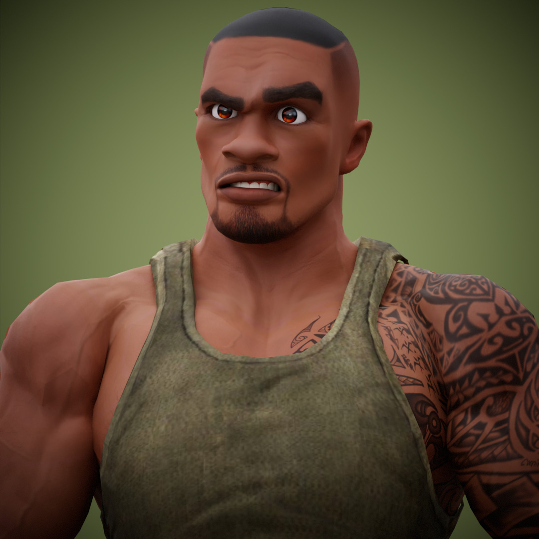 Muscular Soldier Man Cartoon Character Rigged Low-poly 3D model_21