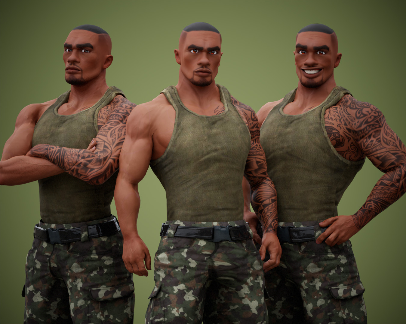 Muscular Soldier Man Cartoon Character Rigged Low-poly 3D model_7
