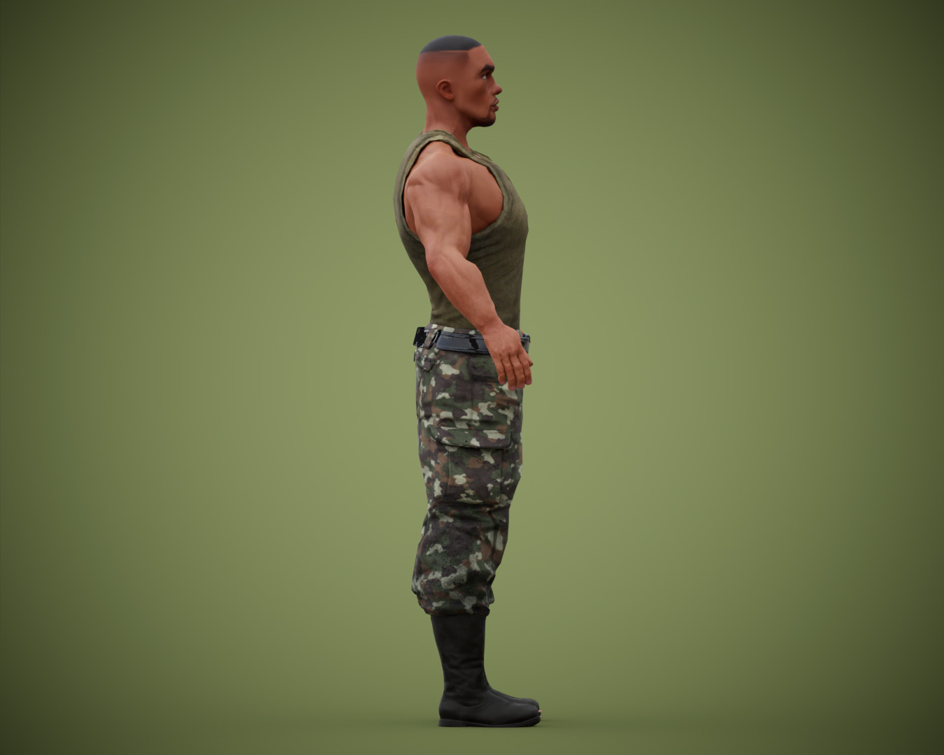 Muscular Soldier Man Cartoon Character Rigged Low-poly 3D model_16