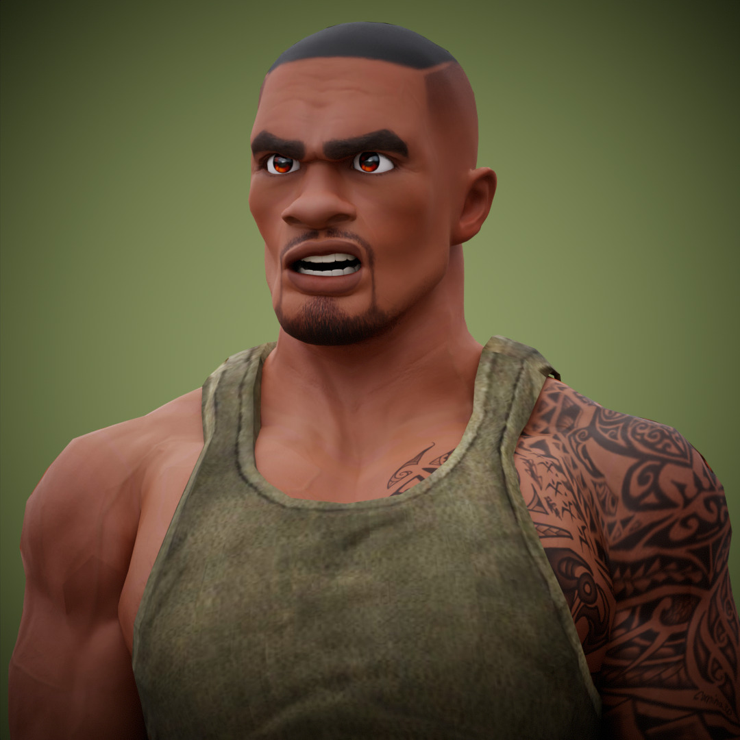 Muscular Soldier Man Cartoon Character Rigged Low-poly 3D model_23