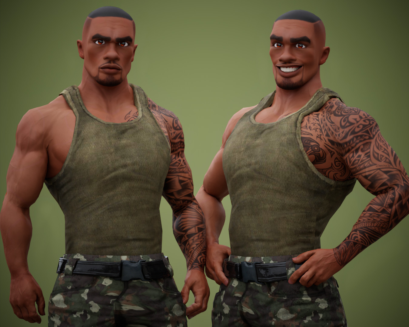 Muscular Soldier Man Cartoon Character Rigged Low-poly 3D model_6