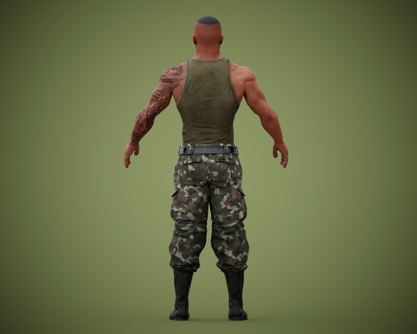 Muscular Soldier Man Cartoon Character Rigged Low-poly 3D model_14