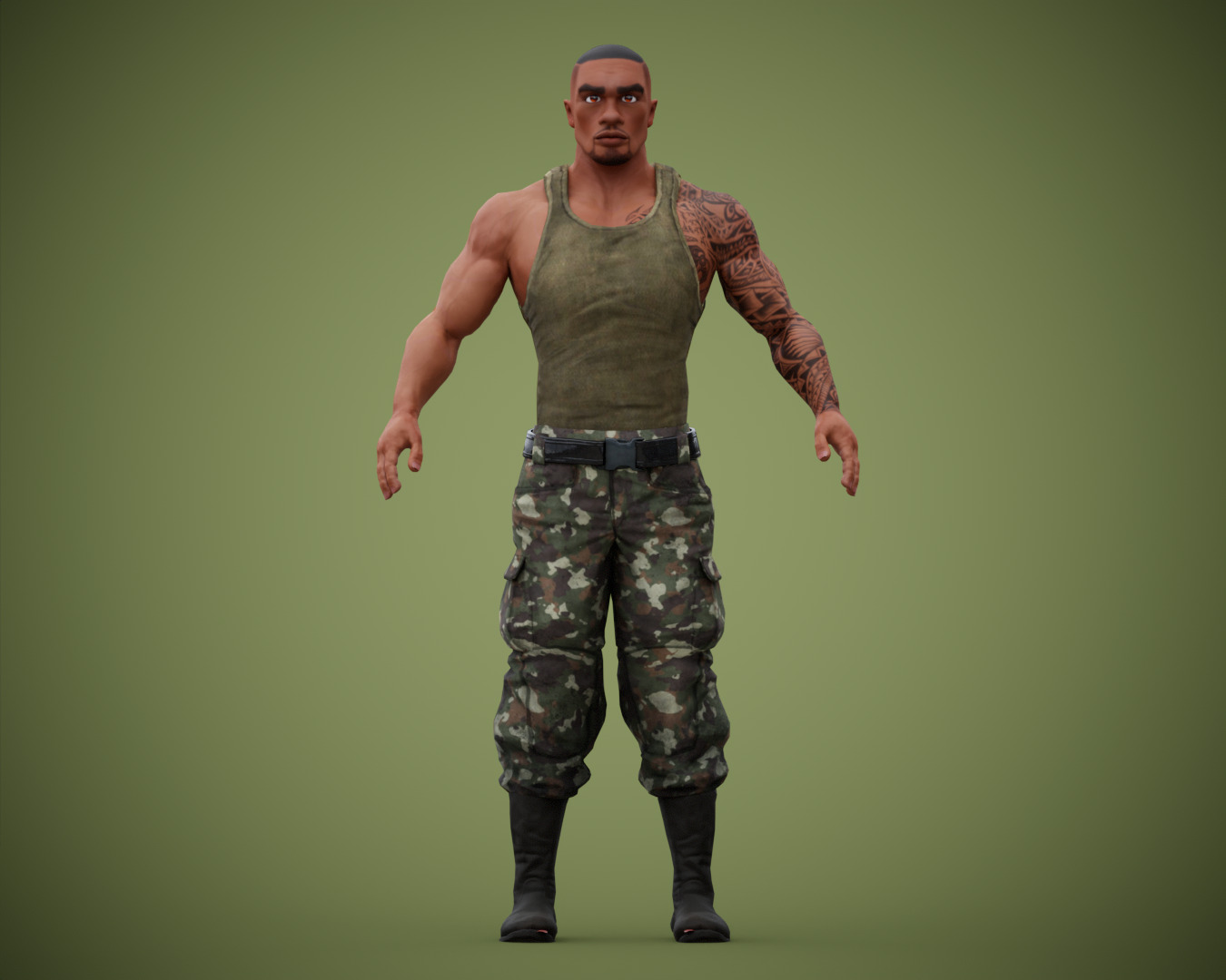 Muscular Soldier Man Cartoon Character Rigged Low-poly 3D model_10