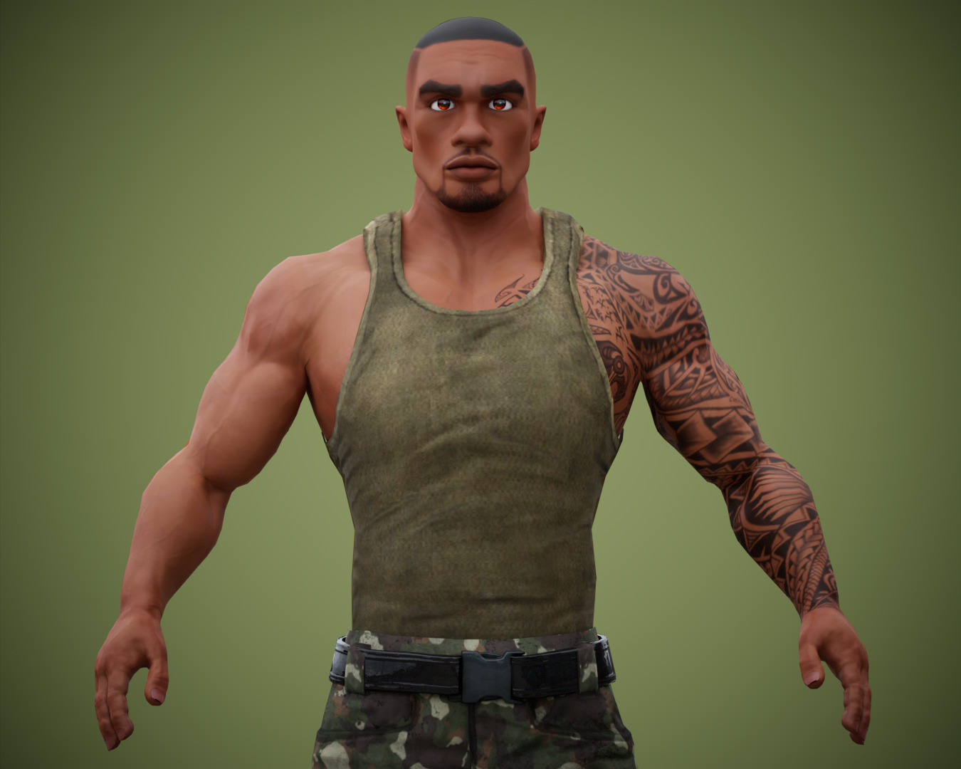 Muscular Soldier Man Cartoon Character Rigged Low-poly 3D model_8