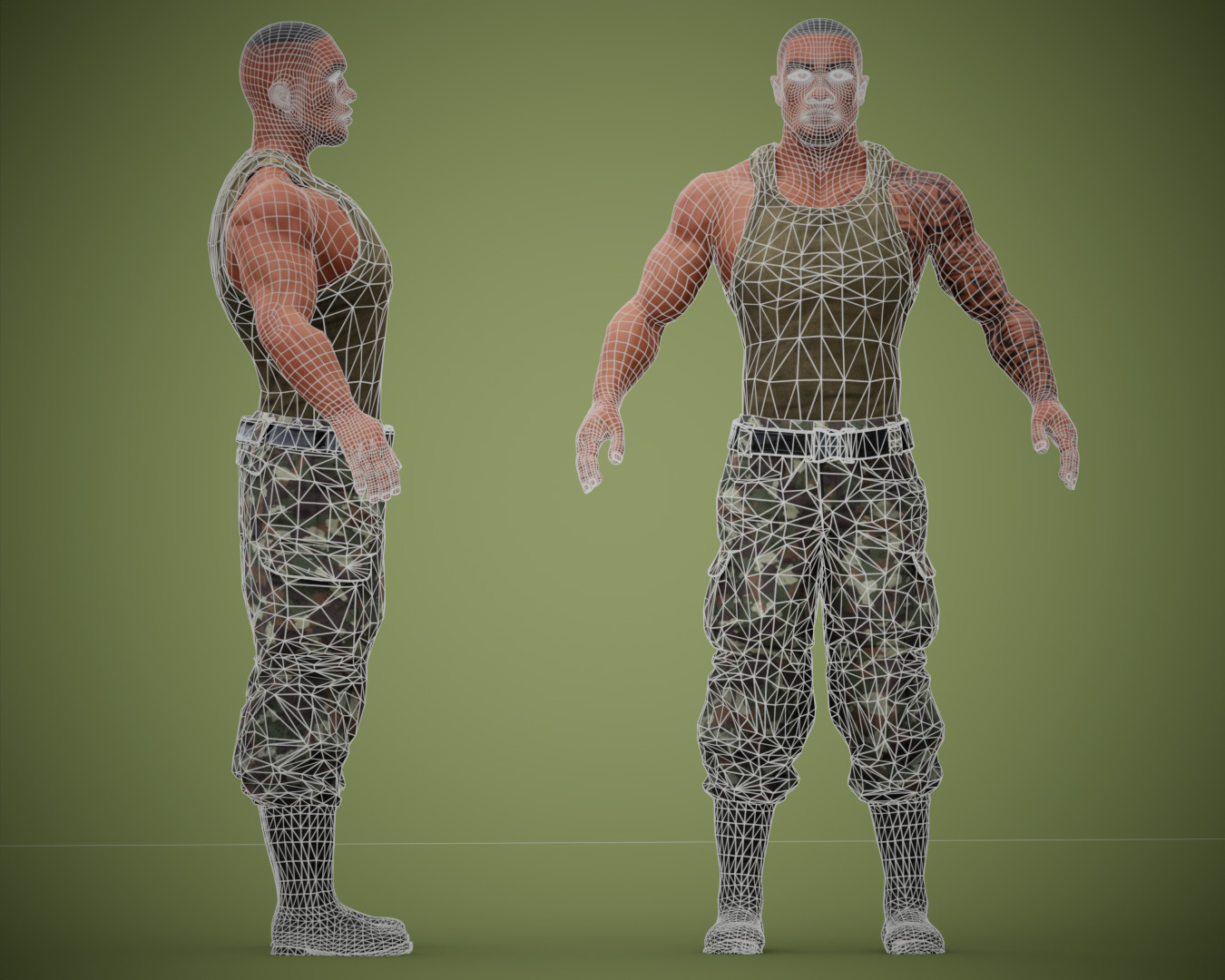 Muscular Soldier Man Cartoon Character Rigged Low-poly 3D model_5