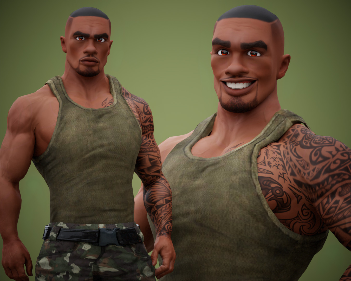 Muscular Soldier Man Cartoon Character Rigged Low-poly 3D model_2