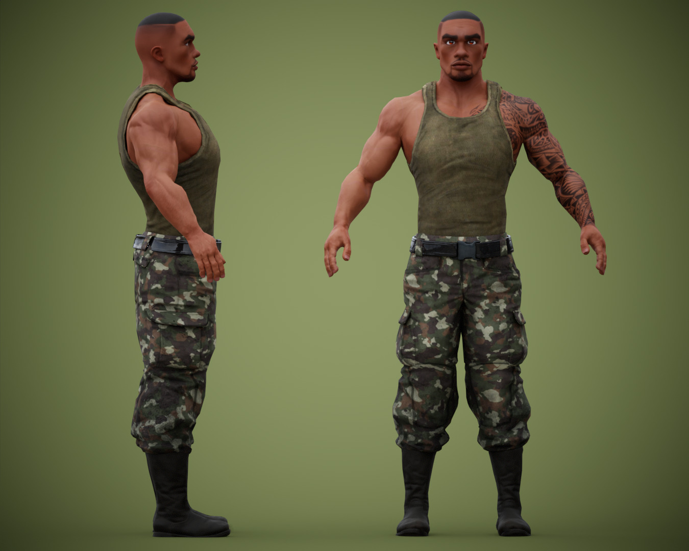 Muscular Soldier Man Cartoon Character Rigged Low-poly 3D model_4