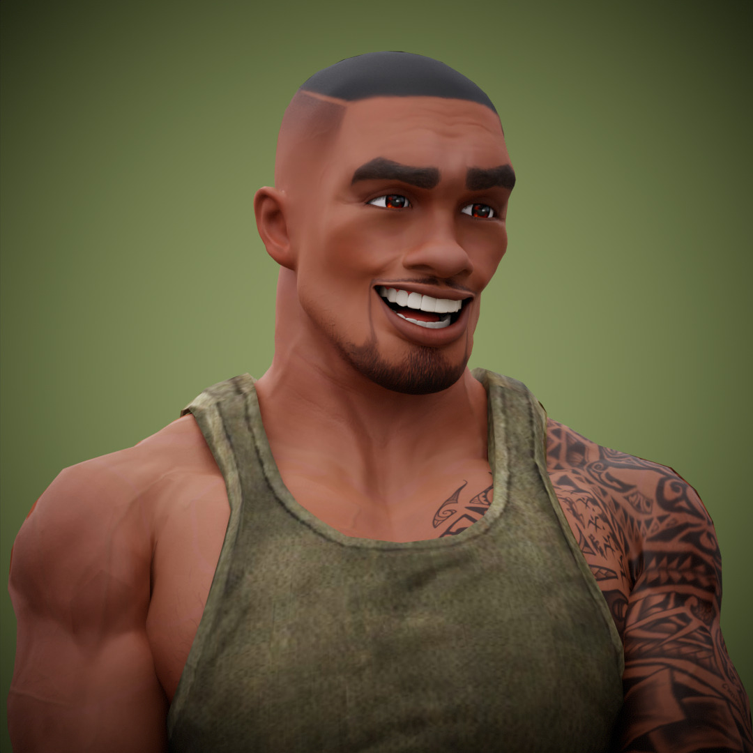 Muscular Soldier Man Cartoon Character Rigged Low-poly 3D model_19