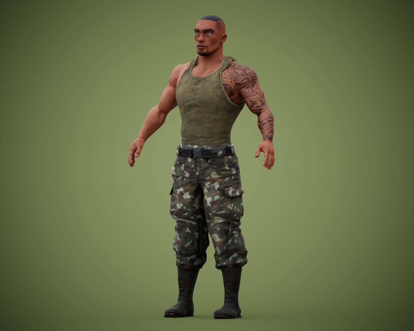 Muscular Soldier Man Cartoon Character Rigged Low-poly 3D model_11