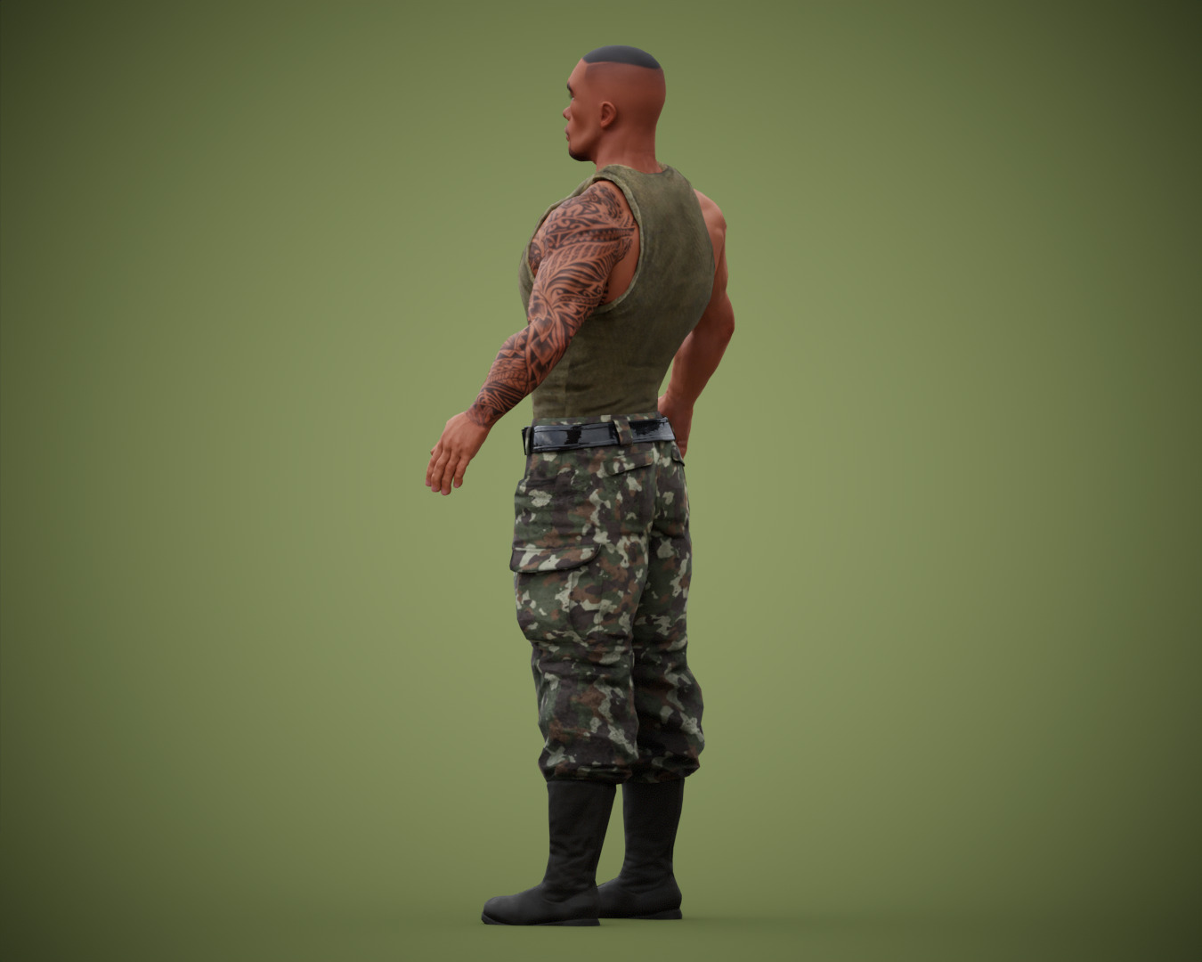 Muscular Soldier Man Cartoon Character Rigged Low-poly 3D model_13