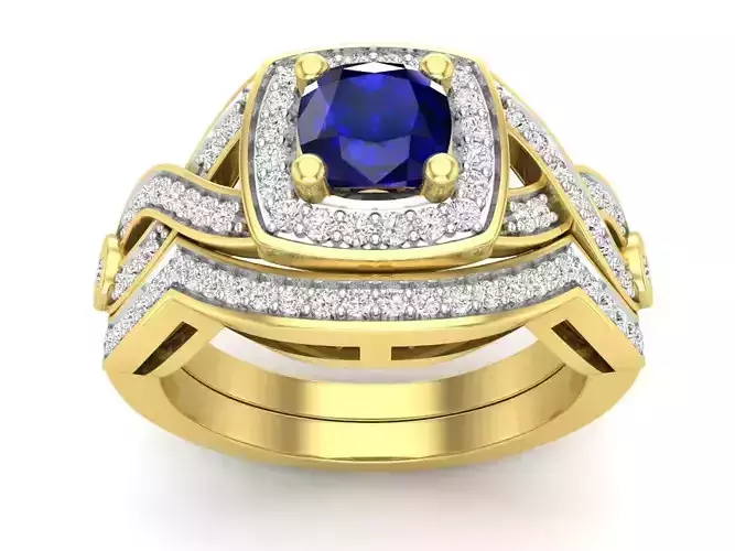 AV 666 Diamond Cushion Shaped Halo Engagement Ring Set for Women 3D print model