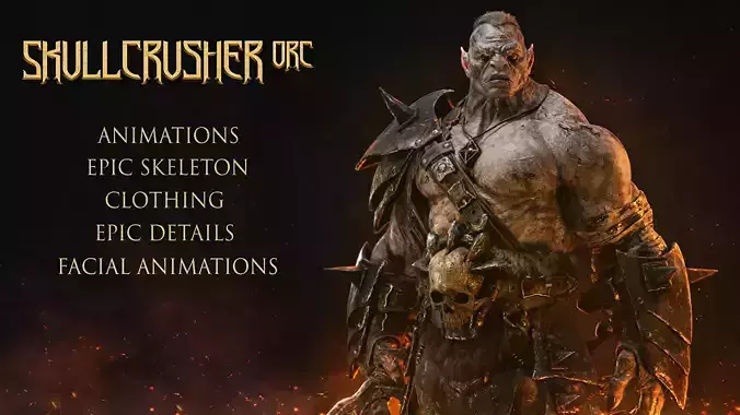 Skull Crusher Orc - Rigged and Animated Low-poly 3D model