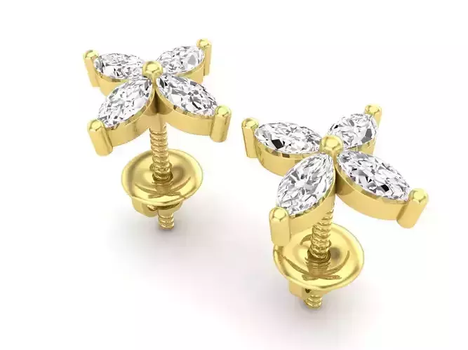AV 669 Marquise Diamond Womens Flower Shaped Stud Earrings