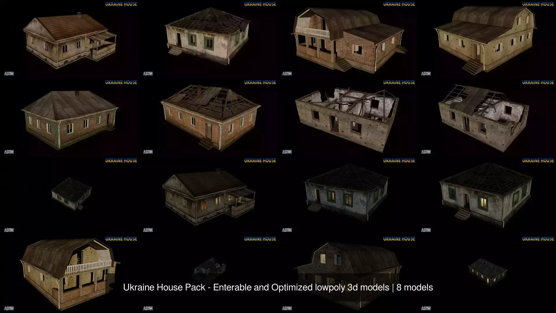 Ukraine House Pack - Enterable and Optimized lowpoly 3d models 3D Model Collection_0