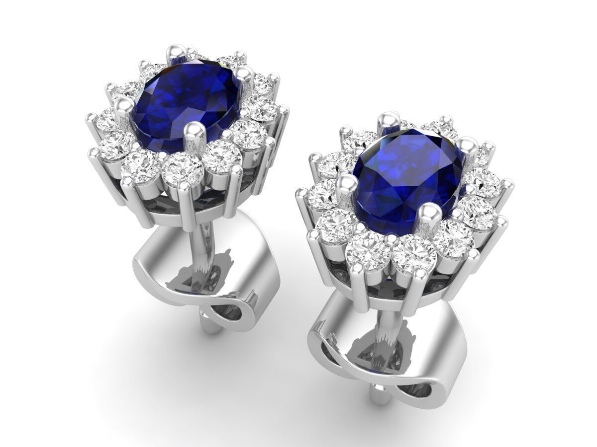 AV 678 Diamond Ladies Flower Shape Cluster Earrings 3D print model_11