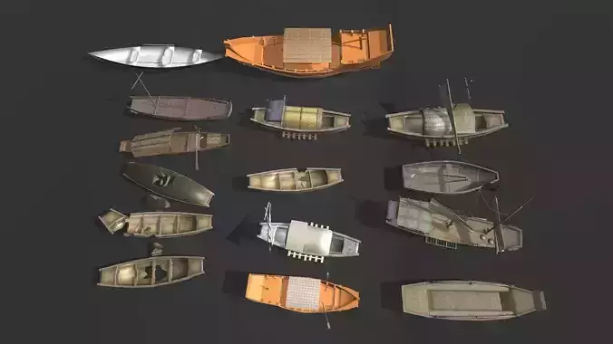 A group of small wooden boats 10