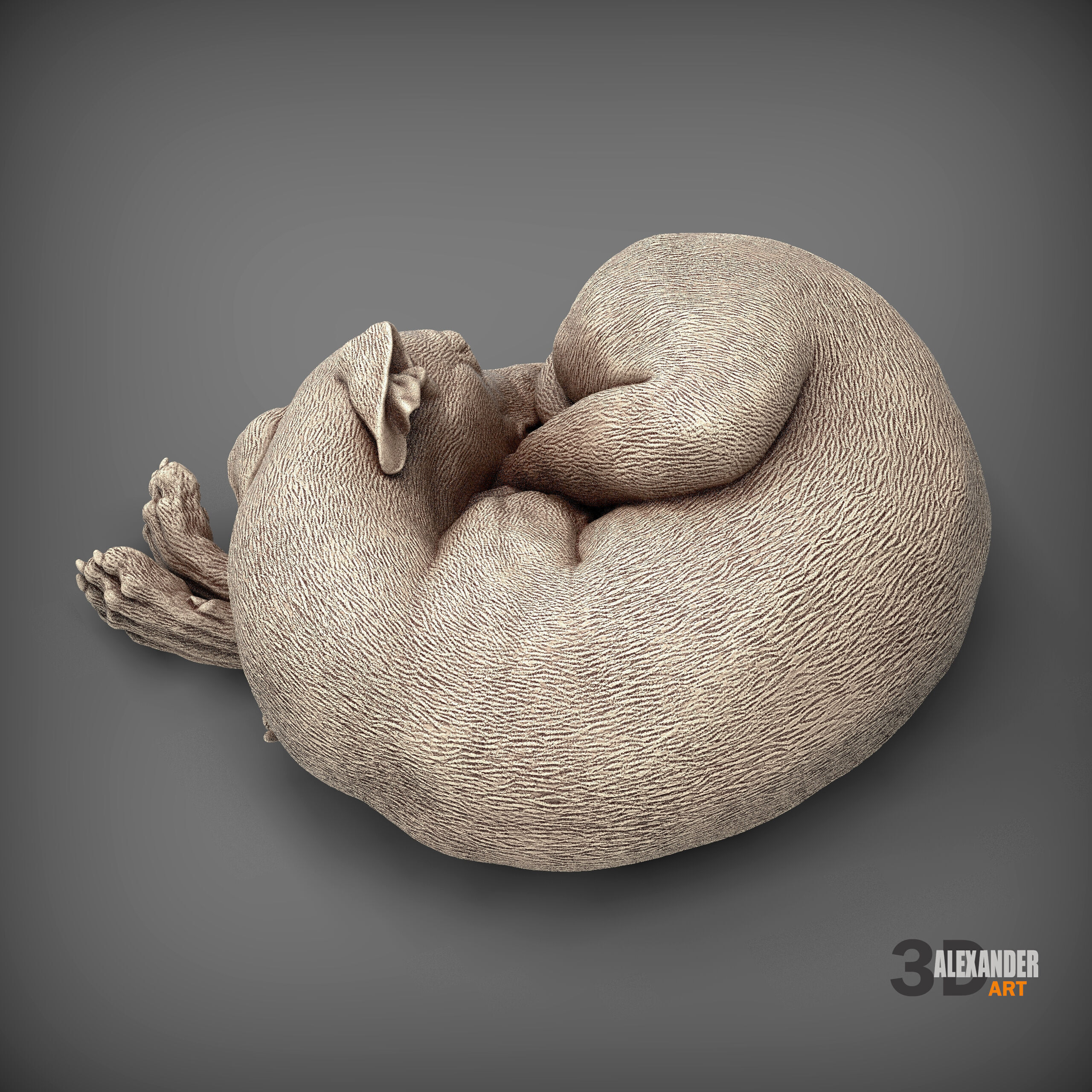 Whippet curled up asleep 3D print model_7