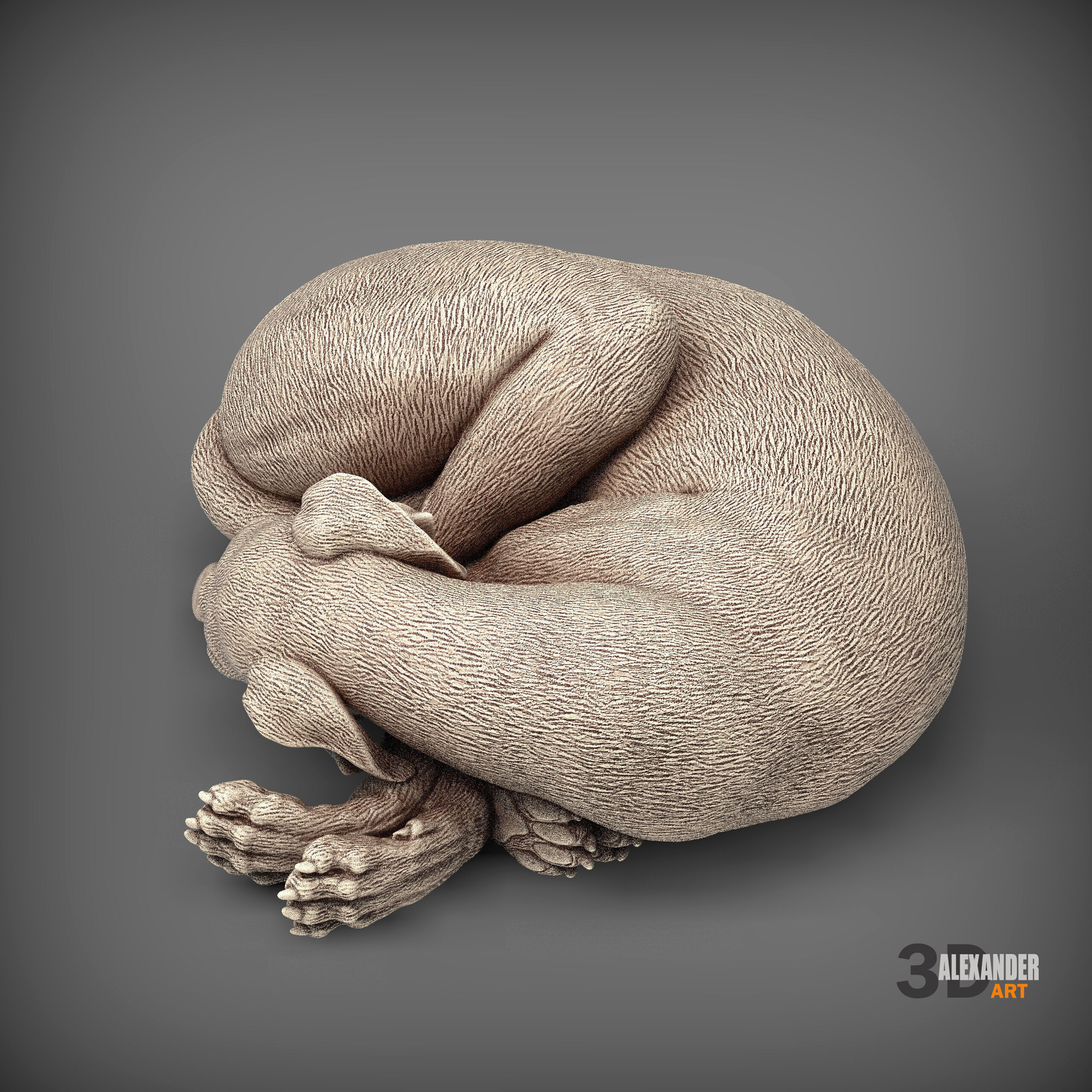 Whippet curled up asleep 3D print model_4