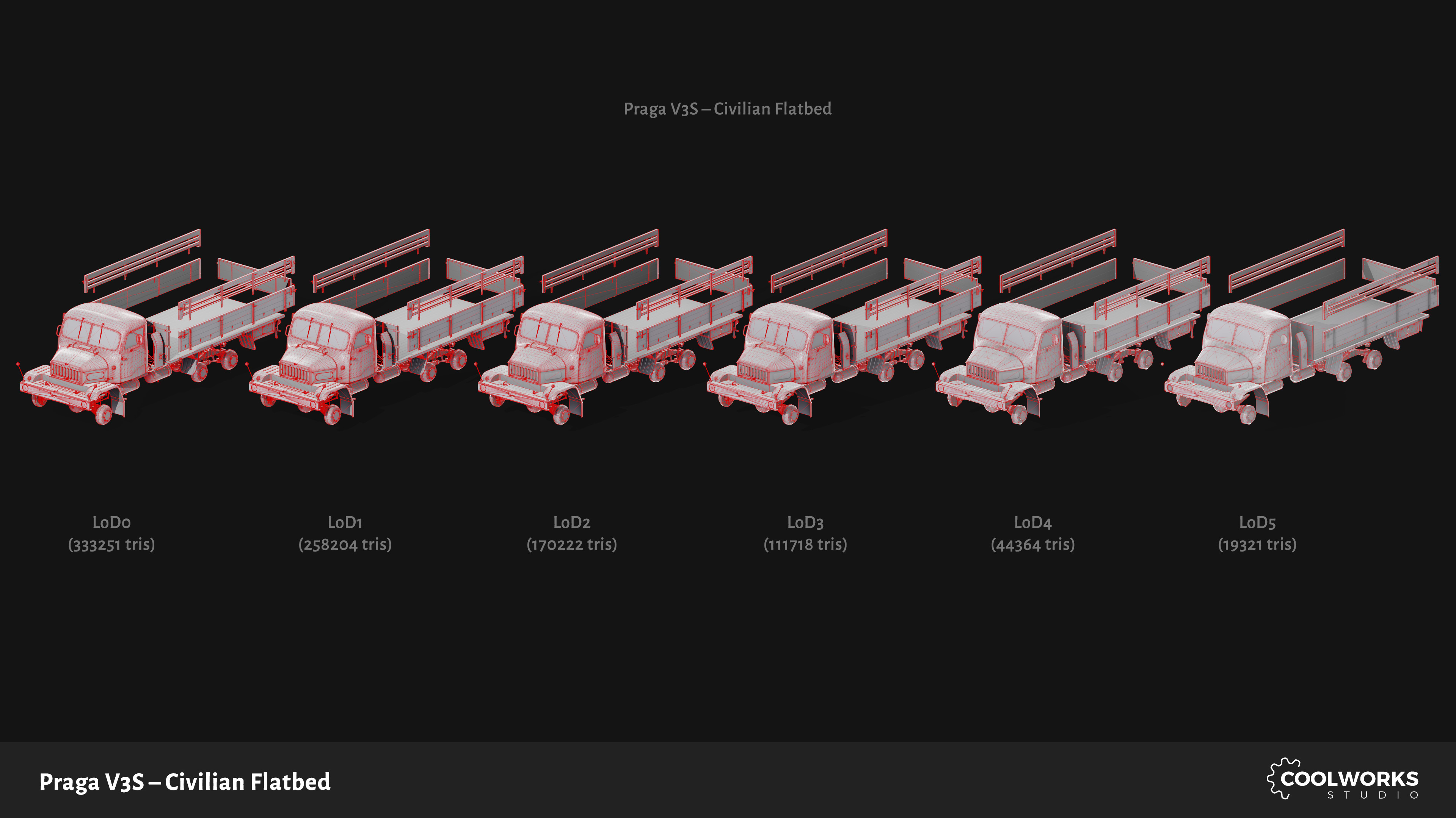 PV3S Truck Flatbed Set Low-poly 3D model_120