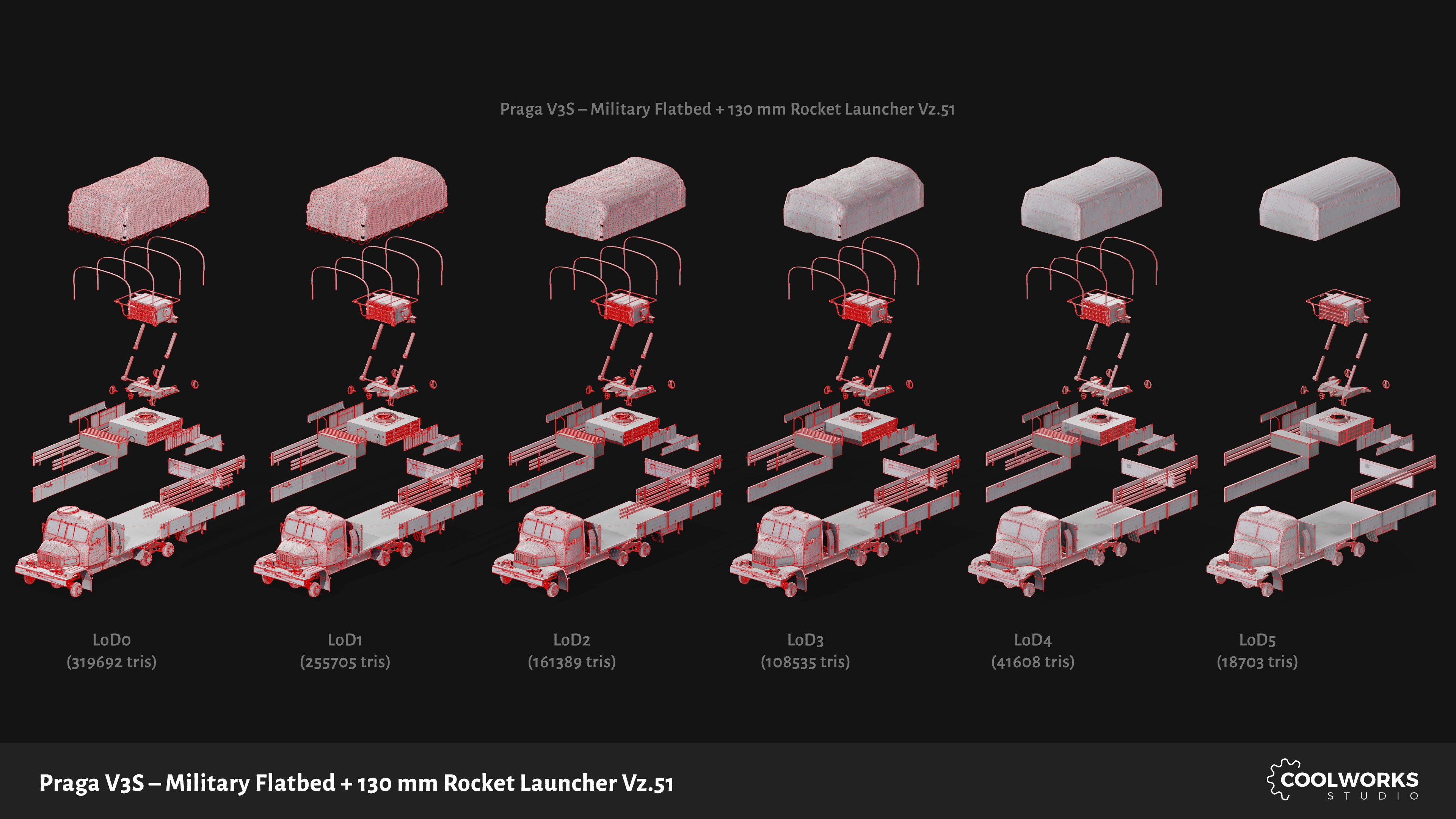 PV3S Truck Flatbed Set Low-poly 3D model_86