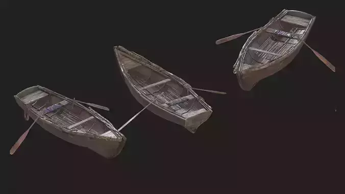 a small wooden boat with two oars