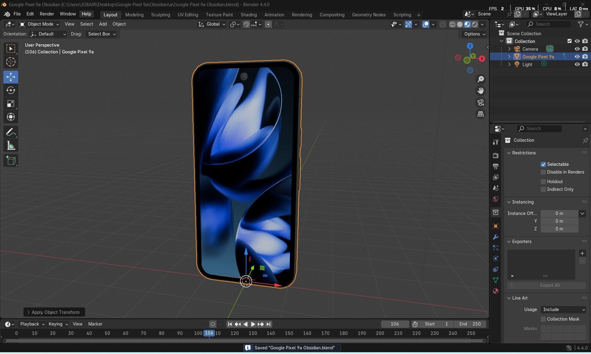 Google Pixel 9a Low-poly 3D model_28