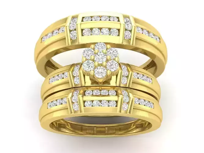 AV 701 Diamond Men and Womens Engagement Trio Bridal Set