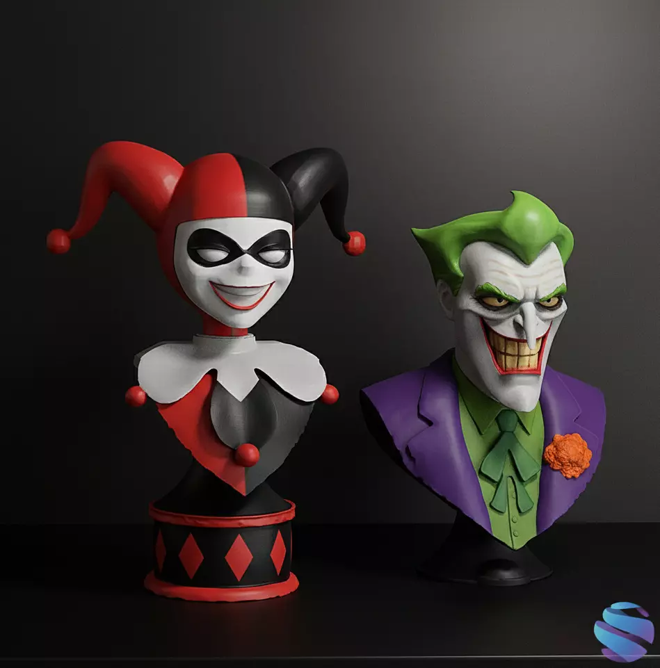 JOKER AND HARLEY QUINN BUST CARTOON VERSION STL FILES 3D print model