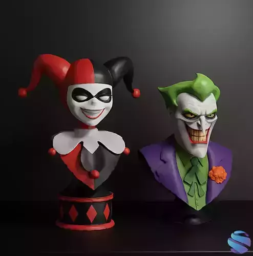 JOKER AND HARLEY QUINN BUST CARTOON VERSION  STL FILES  
