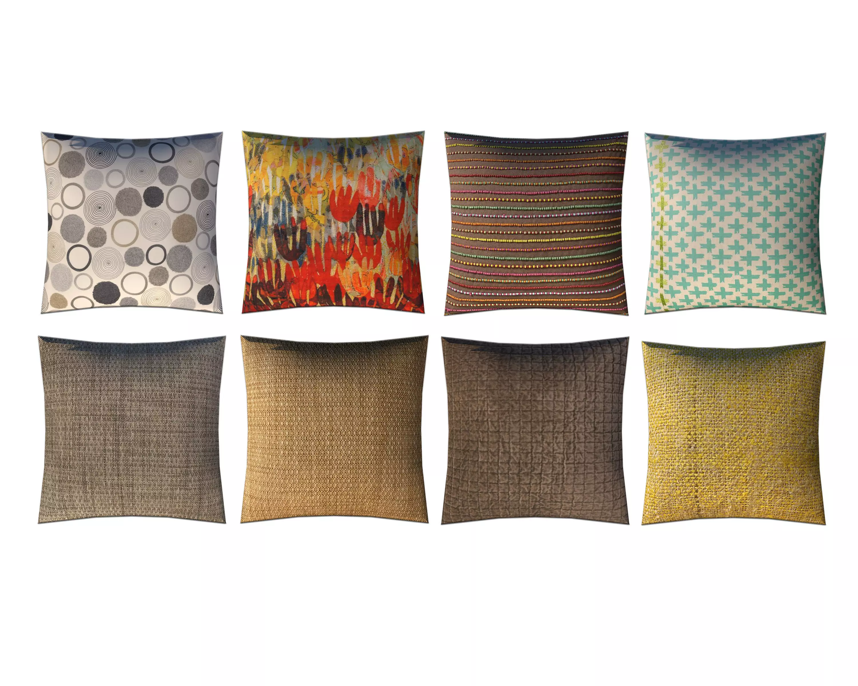 Fabric Pillow pack 8 Low-poly 3D model_0