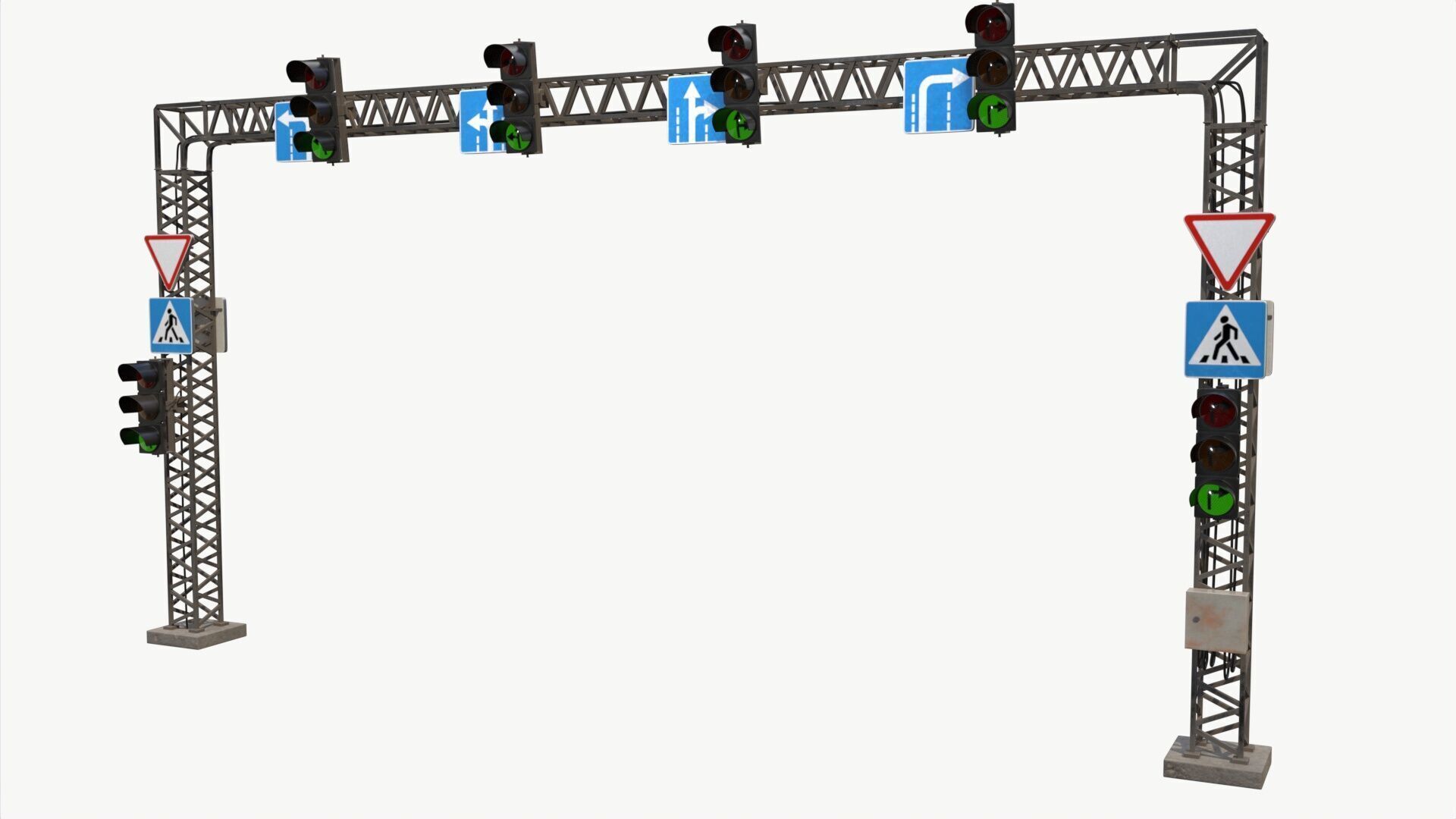 Traffic light with frame support 3D model_4