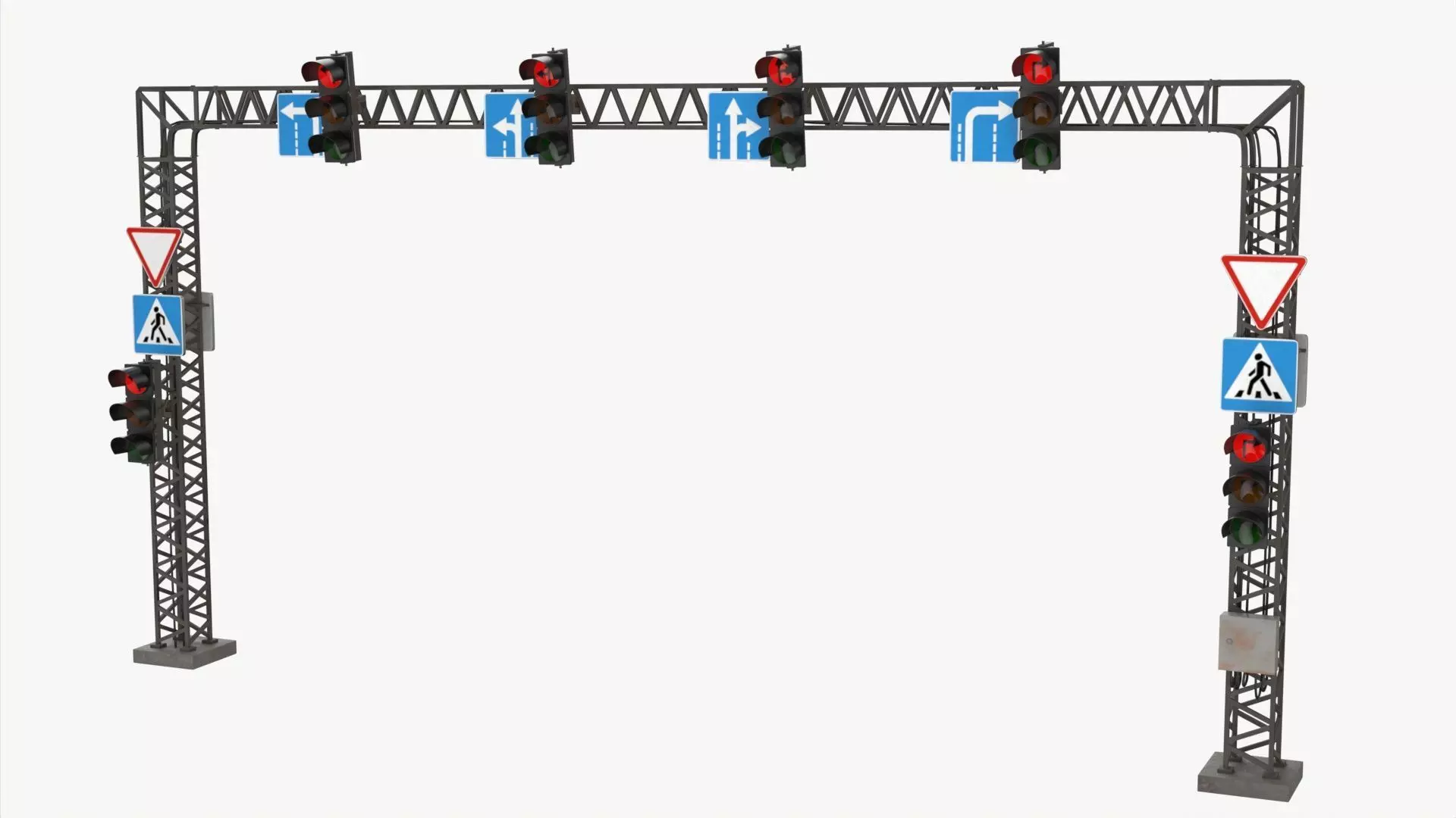 Traffic light with frame support 3D model_0